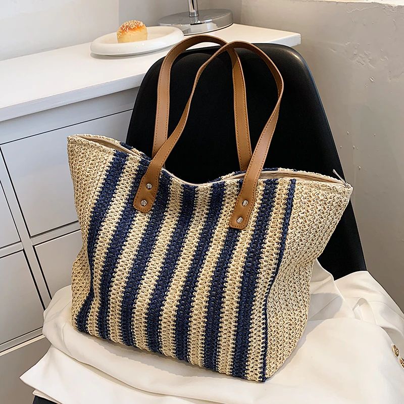Rialto Dames Grote Geweven Handtas - Blauw