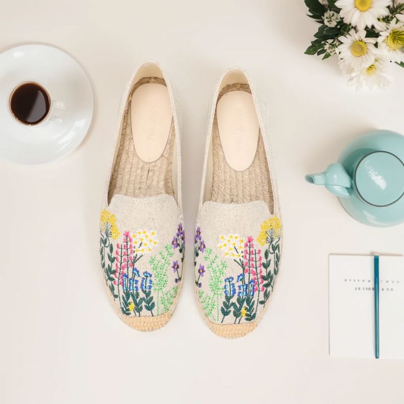Riani Dames Geborduurde Espadrilles - Khaki
