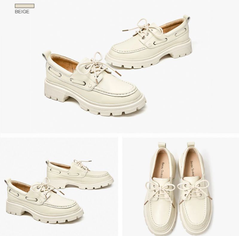 Ricci Dames Leren Platform Schoenen - Beige
