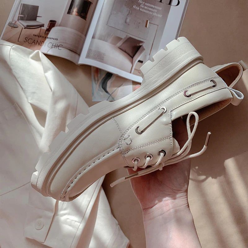 Ricci Dames Leren Platform Schoenen - Beige