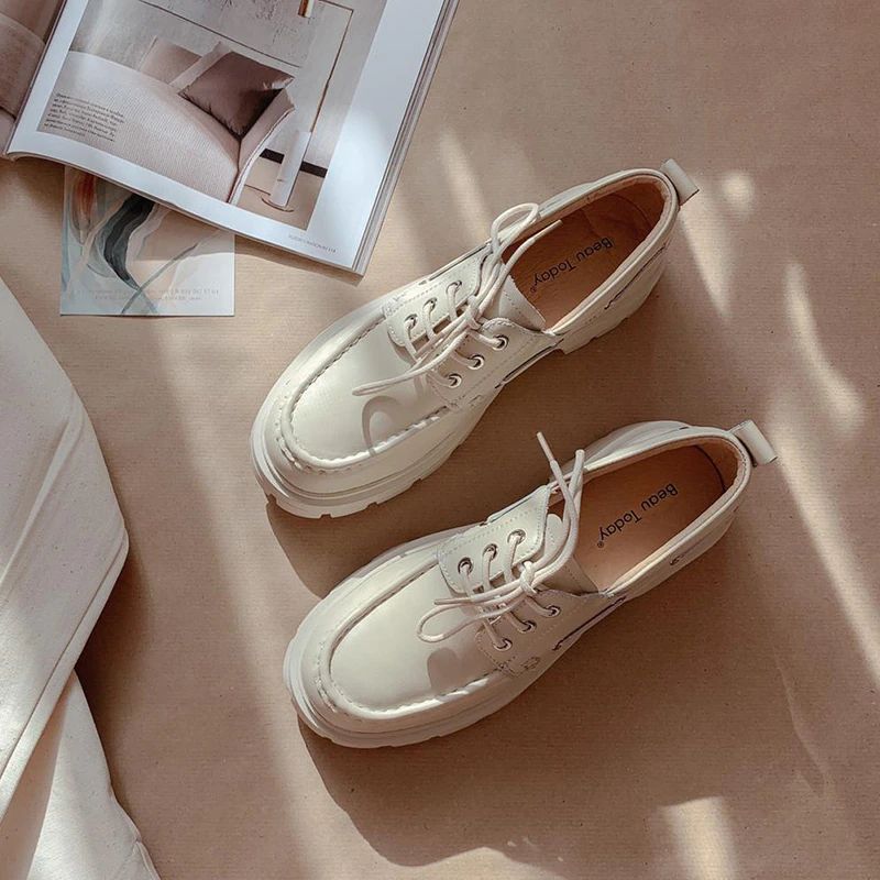 Ricci Dames Leren Platform Schoenen - Beige