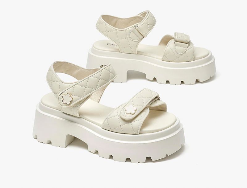 Rina Dames Leren Platform Sandaal - Beige
