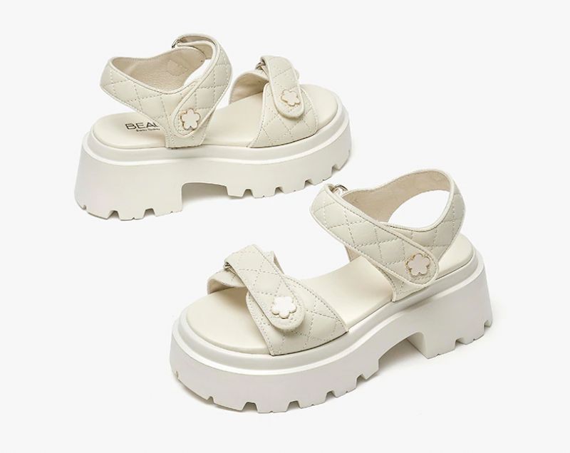 Rina Dames Leren Platform Sandaal - Beige