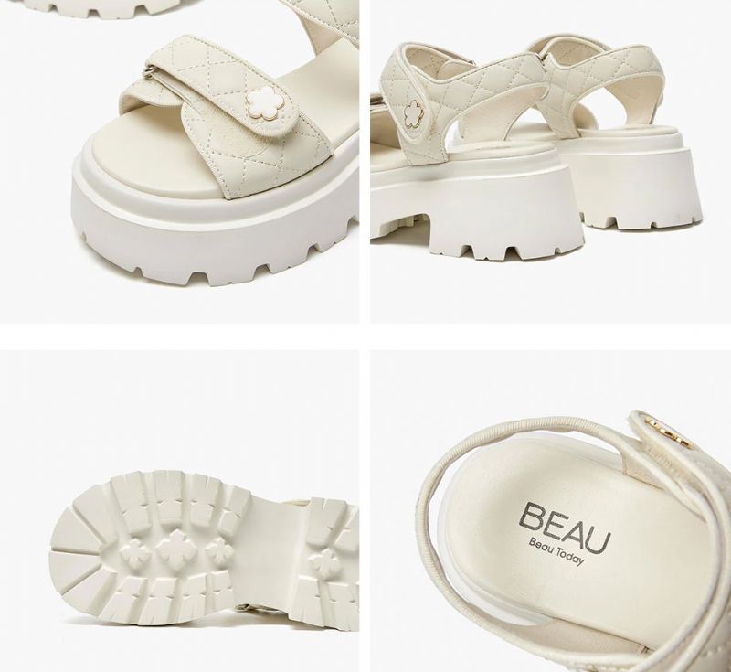 Rina Dames Leren Platform Sandaal - Beige
