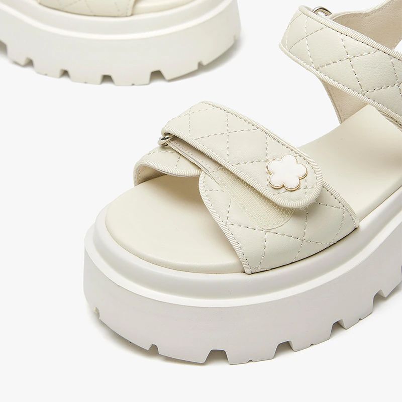 Rina Dames Leren Platform Sandaal - Beige