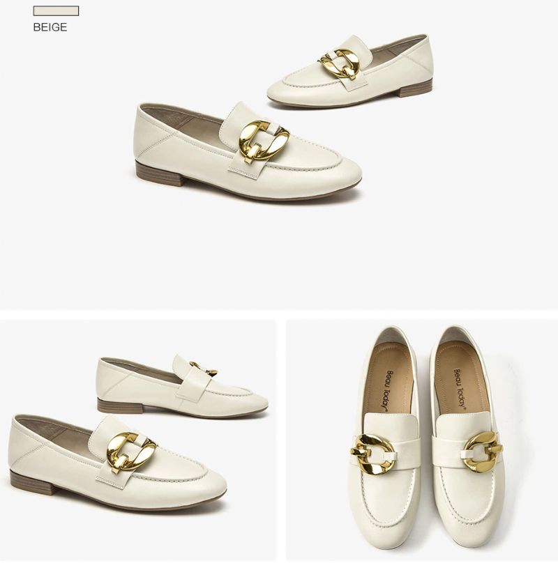Rinaldi Dames Platte Leren Loafer Schoenen - Beige