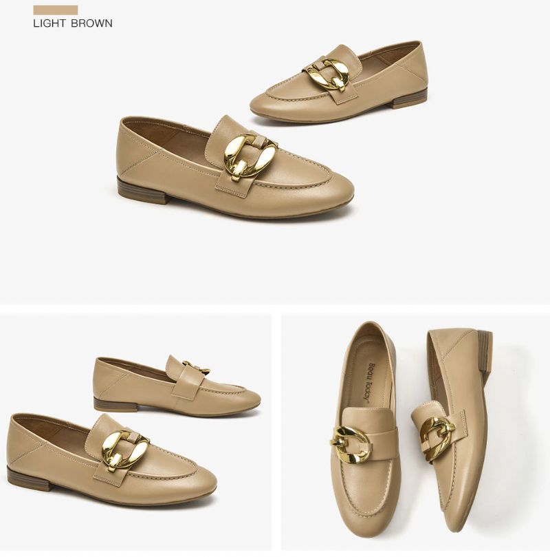 Rinaldi Dames Platte Leren Loafer Schoenen - Beige