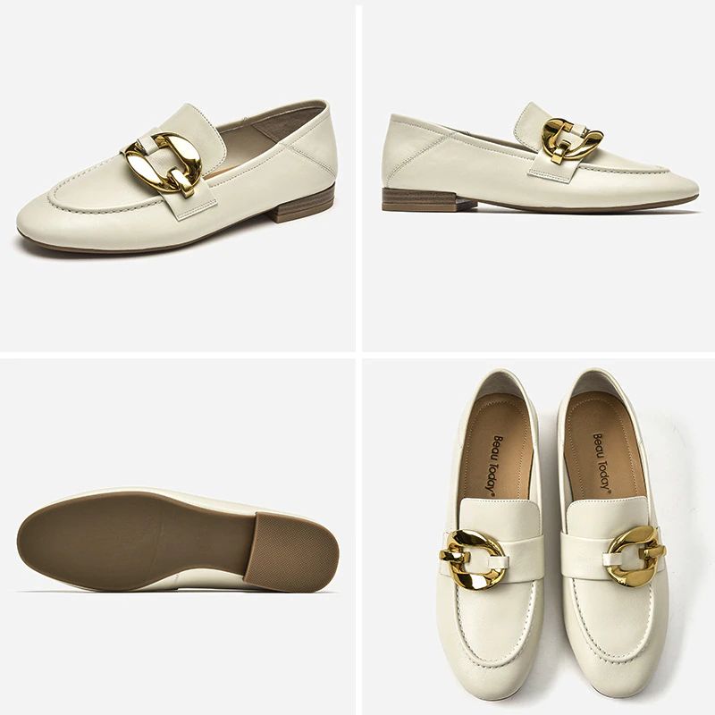 Rinaldi Dames Platte Leren Loafer Schoenen - Beige