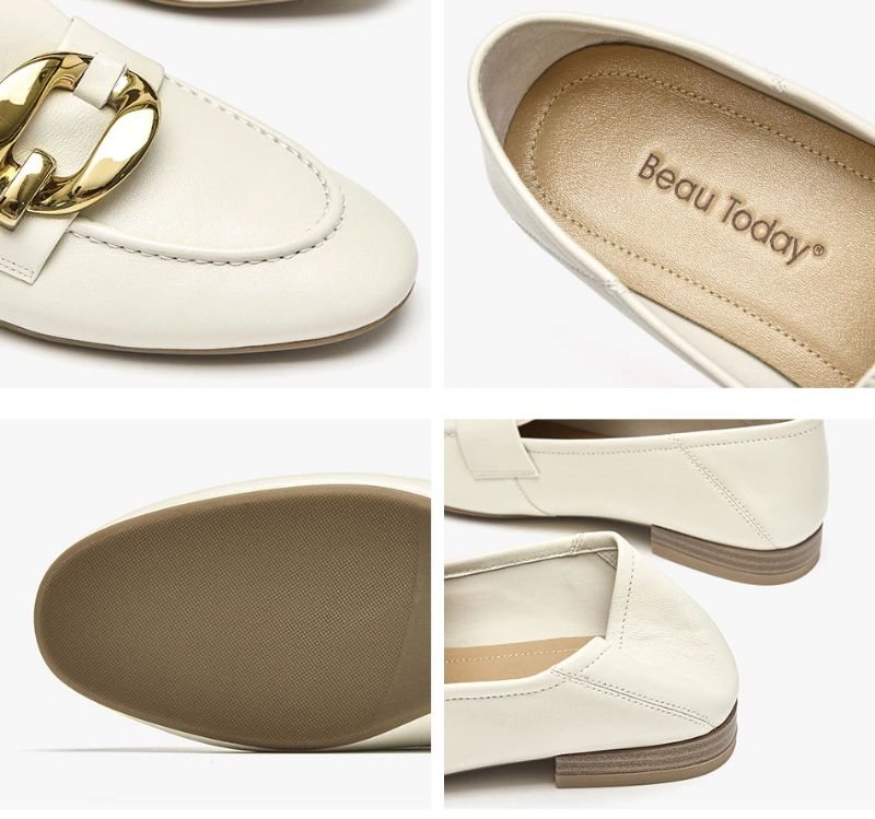 Rinaldi Dames Platte Leren Loafer Schoenen - Beige