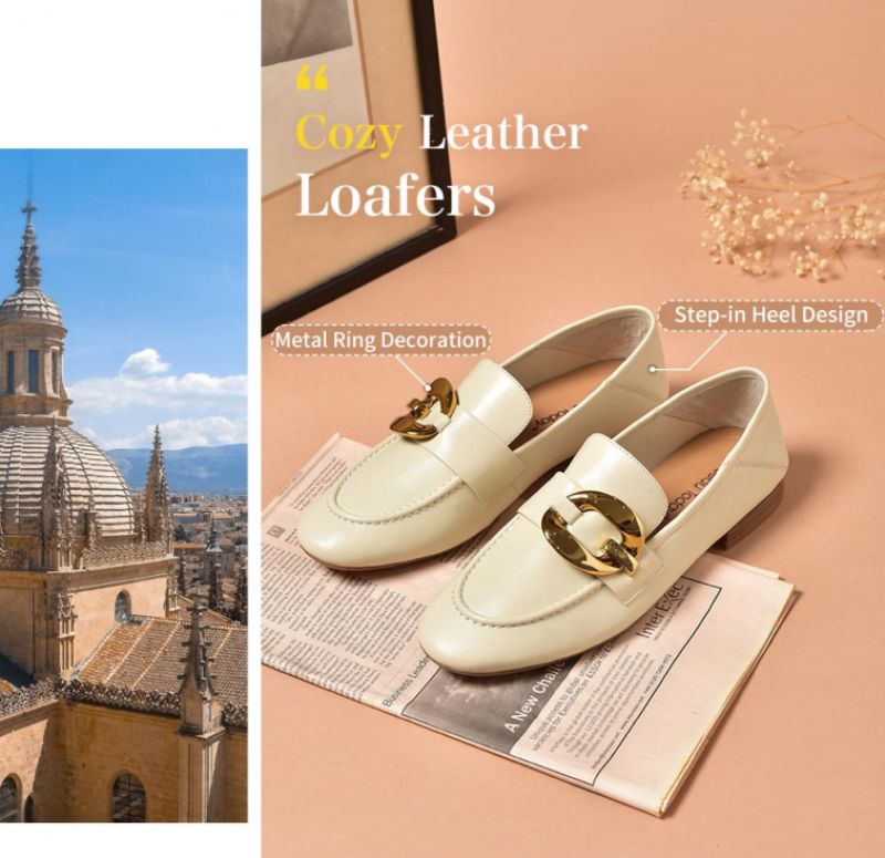 Rinaldi Dames Platte Leren Loafer Schoenen - Beige