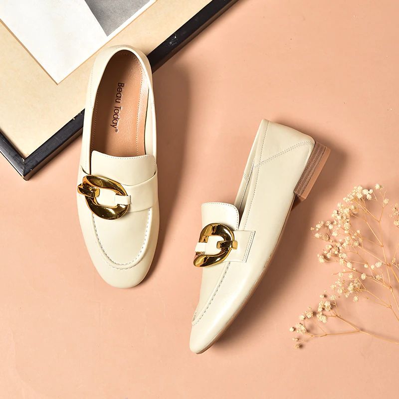Rinaldi Dames Platte Leren Loafer Schoenen - Beige