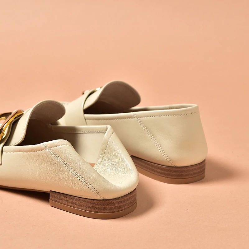 Rinaldi Dames Platte Leren Loafer Schoenen - Beige