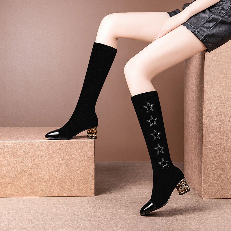 Rocha Dames Elegante Winter Kniehoge Laarzen - Zwart