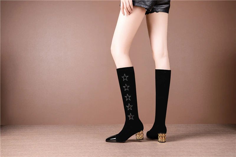 Rocha Dames Elegante Winter Kniehoge Laarzen - Zwart