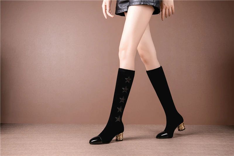 Rocha Dames Elegante Winter Kniehoge Laarzen - Zwart