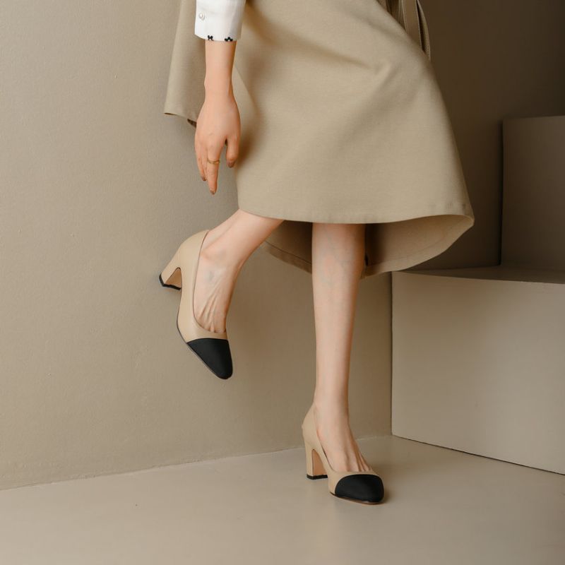 Rony Dames Leren Slip-on Pumps - Abrikoos Hak 2.5