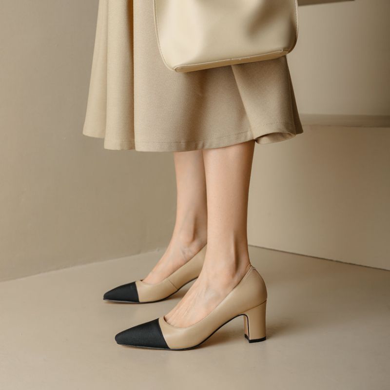 Rony Dames Leren Slip-on Pumps - Abrikoos Hak 2.5