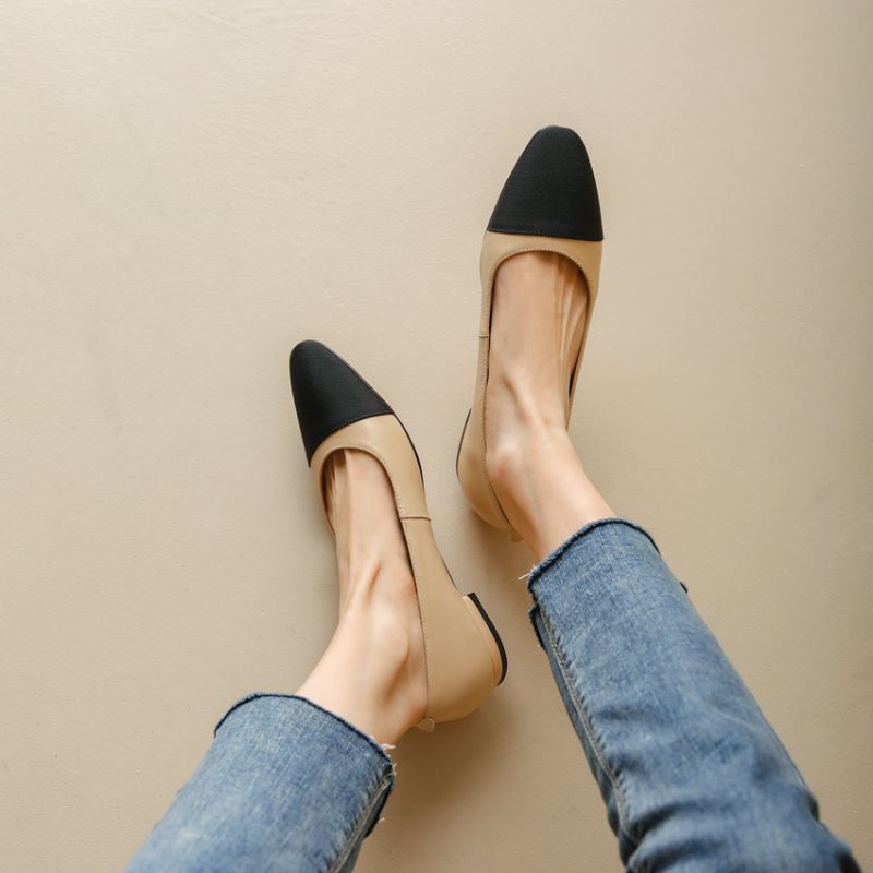 Rony Dames Leren Slip-on Pumps - Abrikoos Hak 2.5