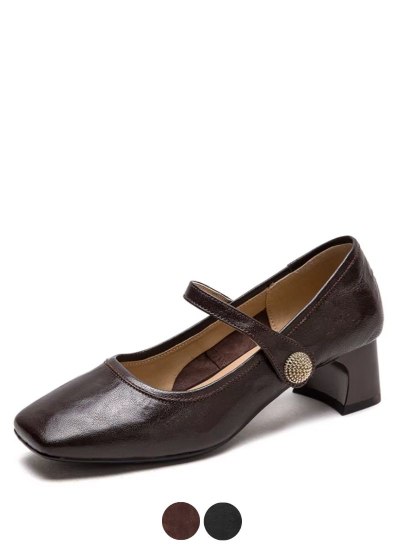 Rosa Dames Vierkante Teen Leren Pumps