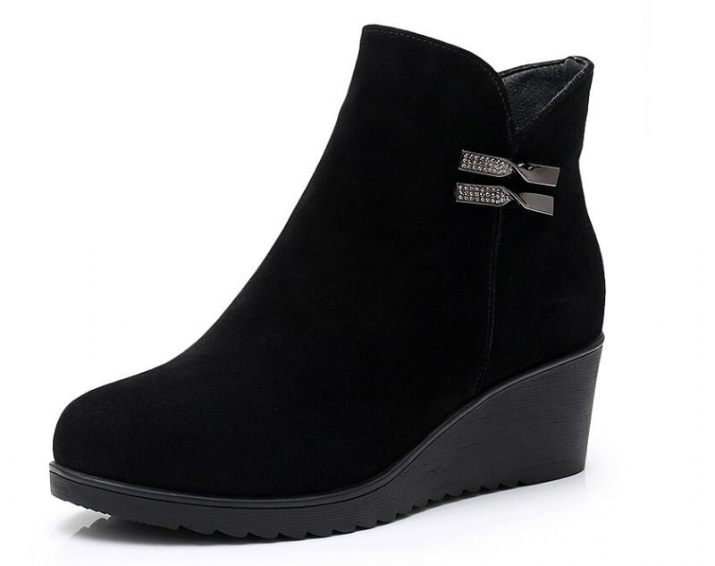 Rosaura Dames Warme Leren Winterlaarzen - Zwart Suède