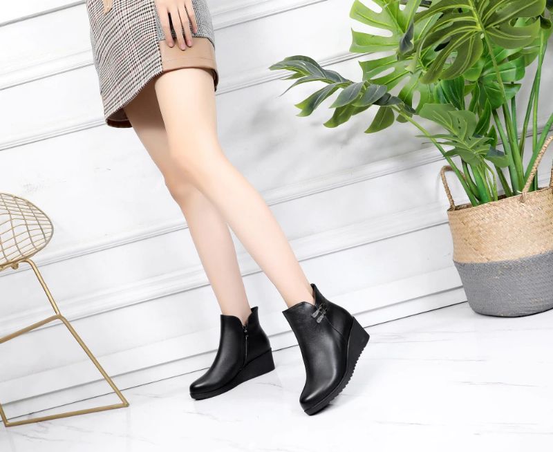 Rosaura Dames Warme Leren Winterlaarzen - Zwart Suède