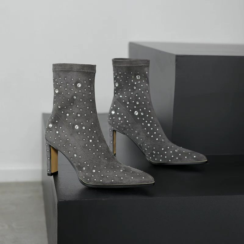 Rosaura Stretch Enkellaarsjes Voor Dames Met Strass - Zwart