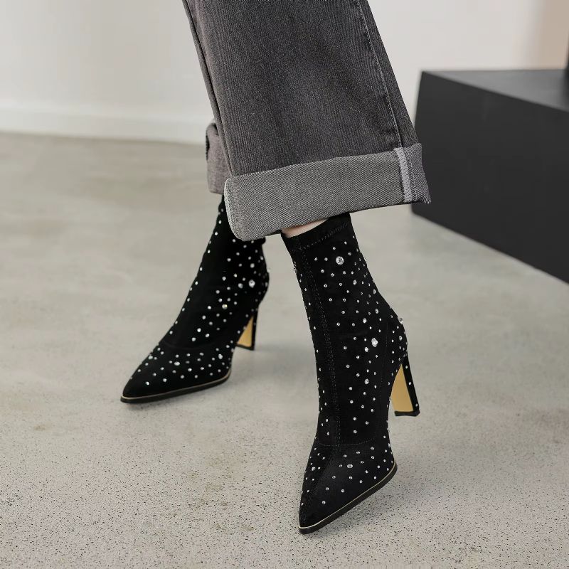 Rosaura Stretch Enkellaarsjes Voor Dames Met Strass - Zwart