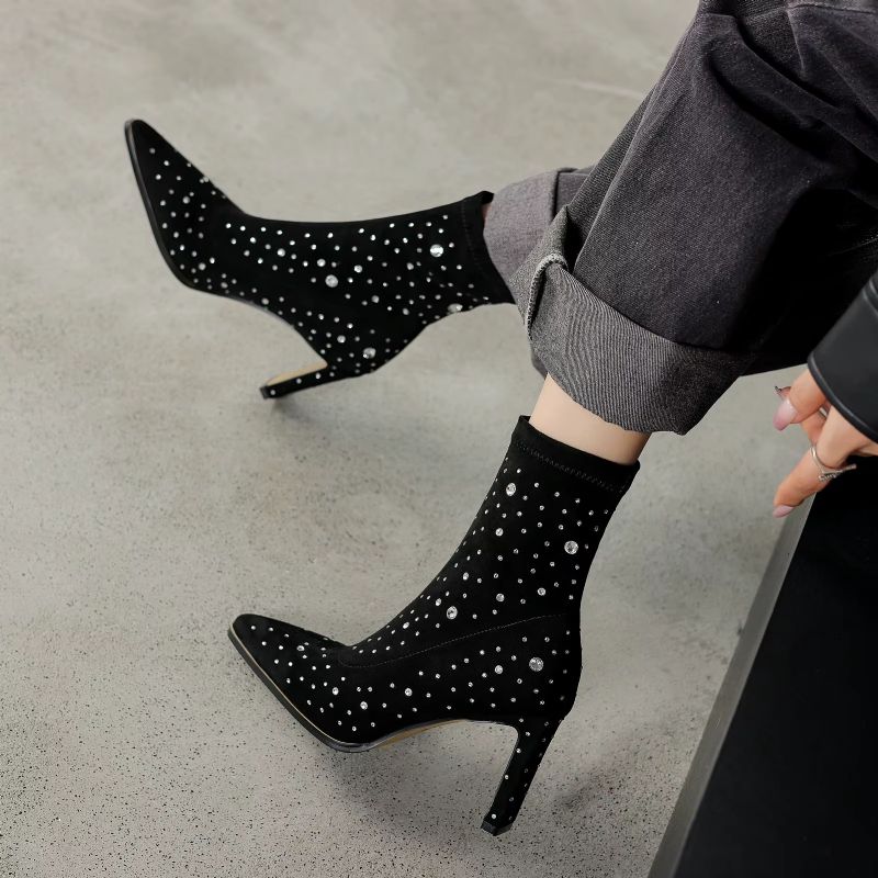 Rosaura Stretch Enkellaarsjes Voor Dames Met Strass - Zwart