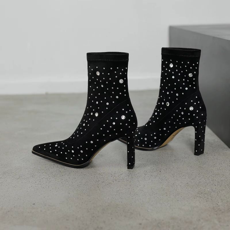 Rosaura Stretch Enkellaarsjes Voor Dames Met Strass - Zwart