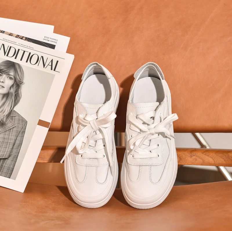 Rosie Dames Sneakers Plat Echt Leer - Wit