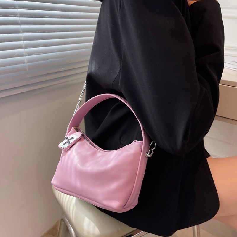 Rosio Dames Kleine Leren Handtas Met Ketting - Zwart
