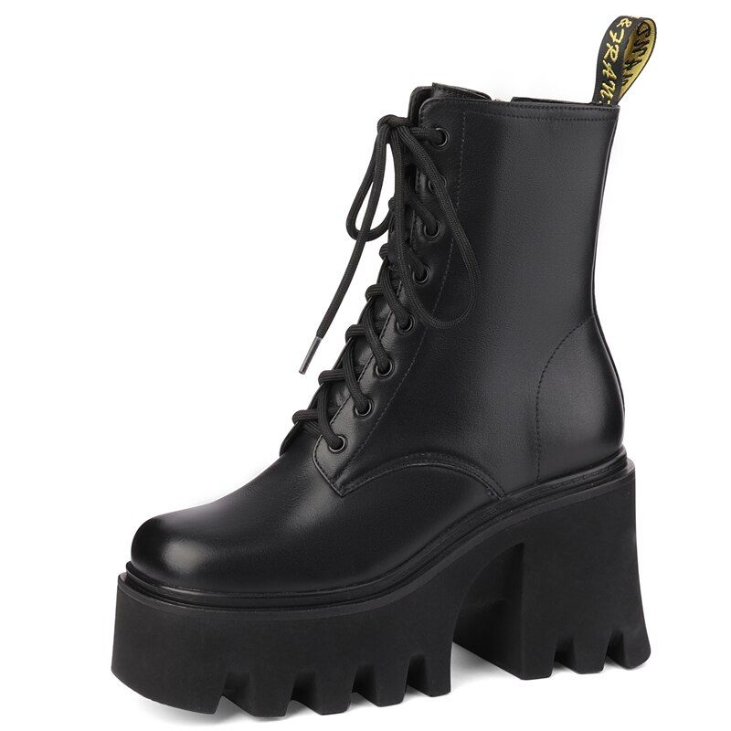 Rouco Dames Leren Platform Laarzen - Wit Zonder bont