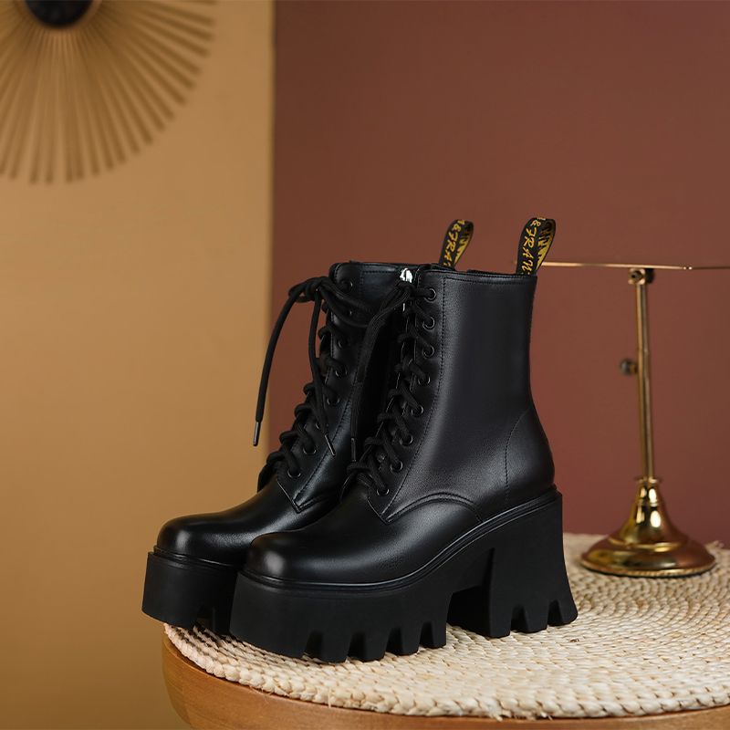 Rouco Dames Leren Platform Laarzen - Wit Zonder bont