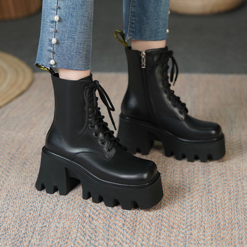 Rouco Dames Leren Platform Laarzen - Wit Zonder bont