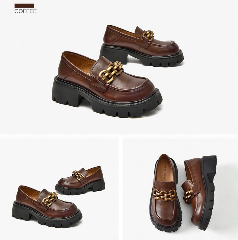 Rubby Dames Ronde Neus Platform Loafer - Koffie