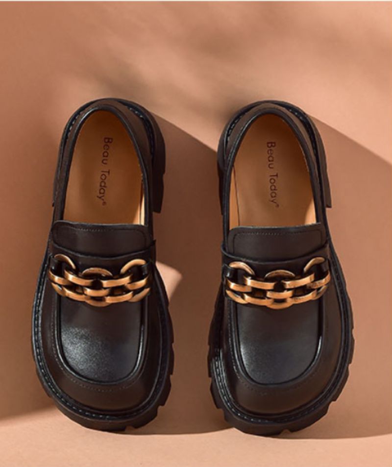 Rubby Dames Ronde Neus Platform Loafer - Koffie