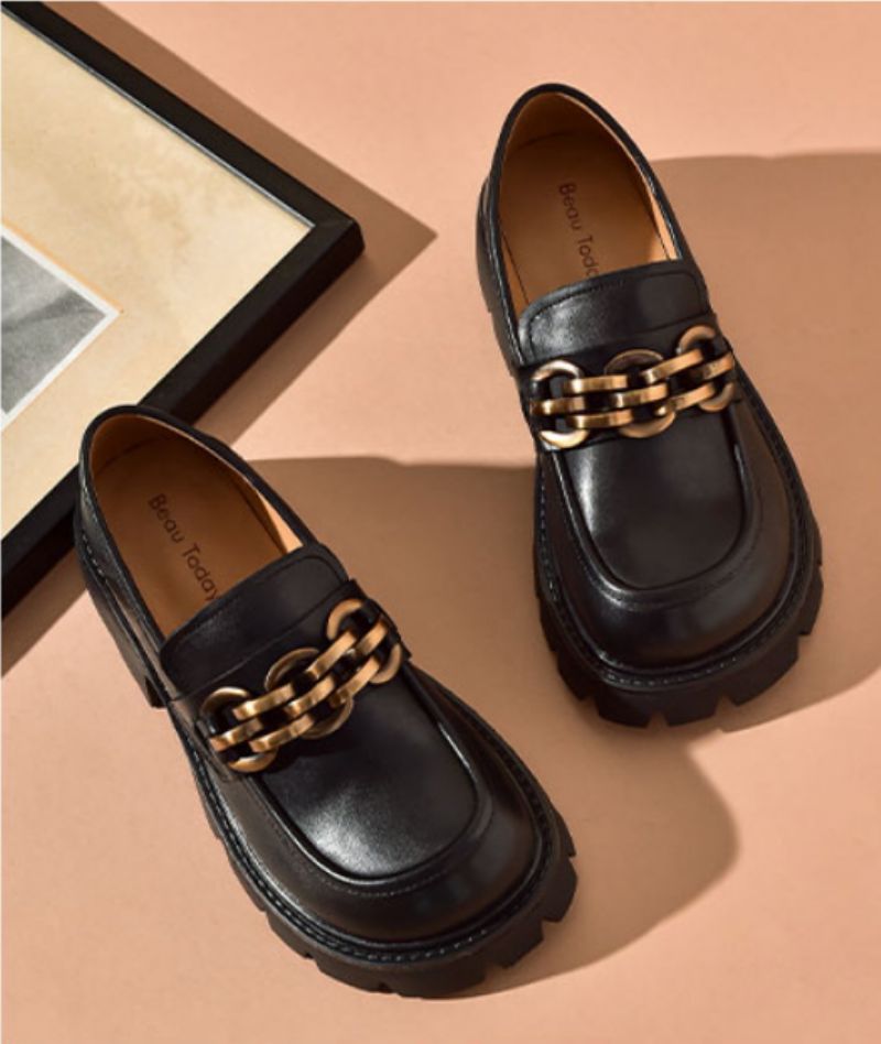 Rubby Dames Ronde Neus Platform Loafer - Koffie