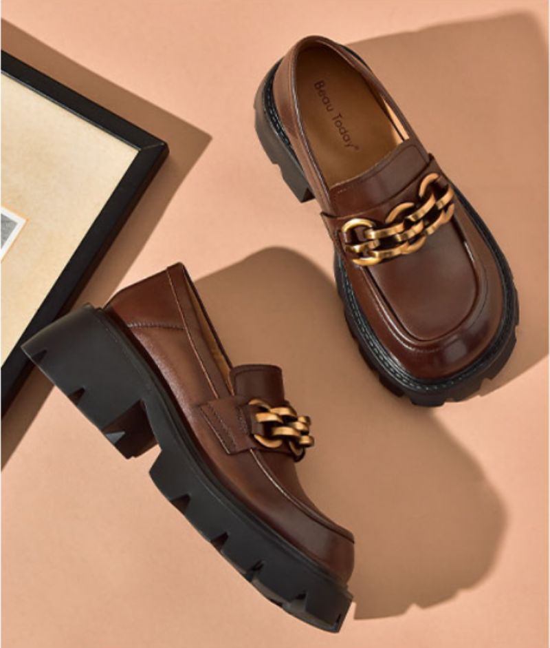 Rubby Dames Ronde Neus Platform Loafer - Koffie