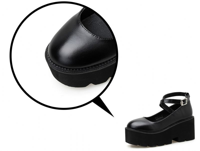 Rubiela Dames Enkelband Leren Platform Schoenen - Zwart