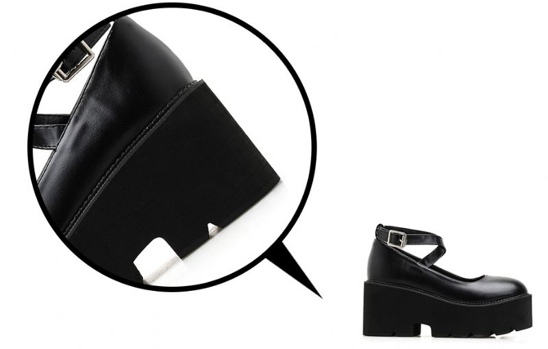 Rubiela Dames Enkelband Leren Platform Schoenen - Zwart