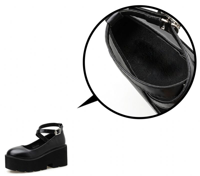 Rubiela Dames Enkelband Leren Platform Schoenen - Zwart
