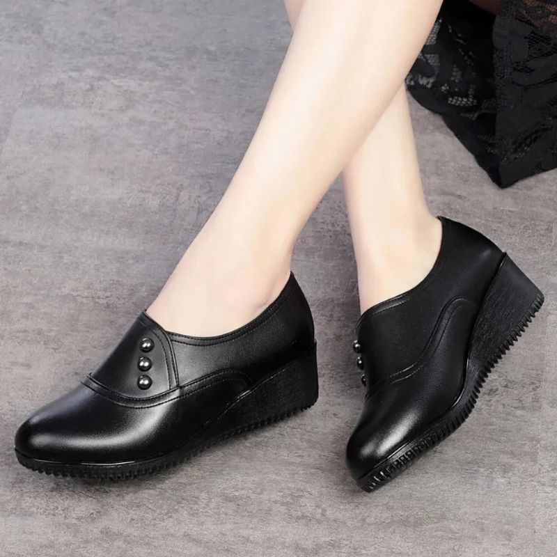 Ruby Dames Leren Casual Platform Schoenen - Zwart