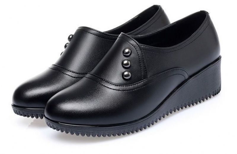 Ruby Dames Leren Casual Platform Schoenen - Zwart