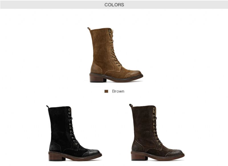 Rugna Herfst En Winter Goede Kwaliteit Suède Leren Mid-calf Laarzen Voor Dames - Bruin