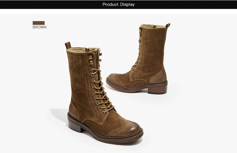 Rugna Herfst En Winter Goede Kwaliteit Suède Leren Mid-calf Laarzen Voor Dames - Bruin