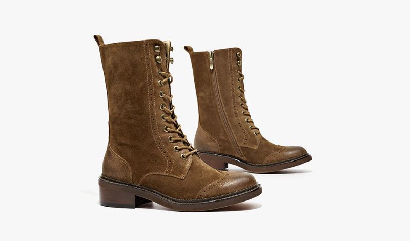 Rugna Herfst En Winter Goede Kwaliteit Suède Leren Mid-calf Laarzen Voor Dames - Bruin