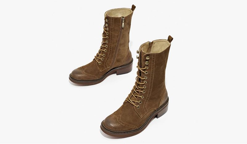 Rugna Herfst En Winter Goede Kwaliteit Suède Leren Mid-calf Laarzen Voor Dames - Bruin