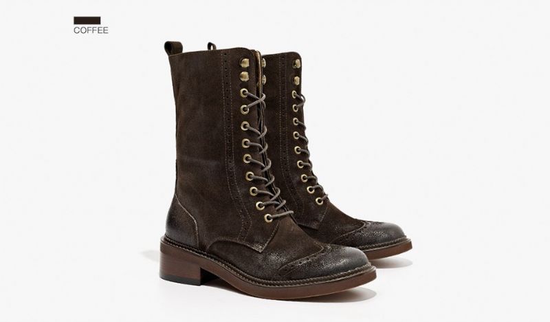 Rugna Herfst En Winter Goede Kwaliteit Suède Leren Mid-calf Laarzen Voor Dames - Bruin