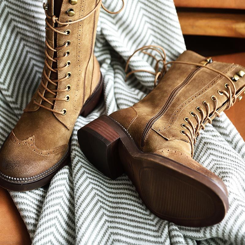 Rugna Herfst En Winter Goede Kwaliteit Suède Leren Mid-calf Laarzen Voor Dames - Bruin