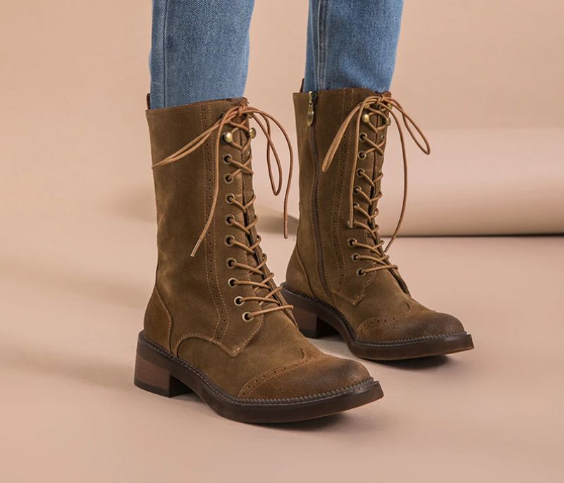 Rugna Herfst En Winter Goede Kwaliteit Suède Leren Mid-calf Laarzen Voor Dames - Bruin